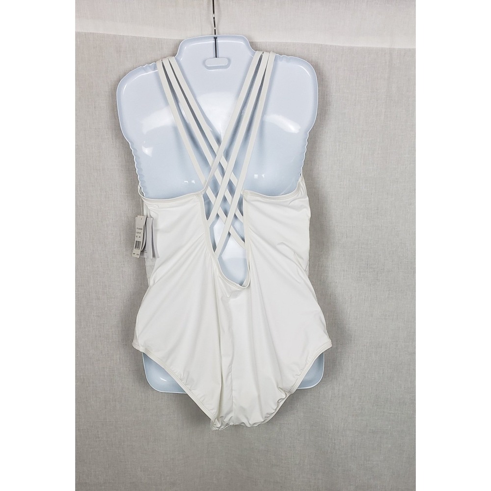 La Blanca Island Goddess White V-Neck Crisscross One Piece Swimsuit 20W Resort - Picture 4 of 11